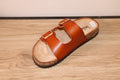 Mule à double boucle cognac