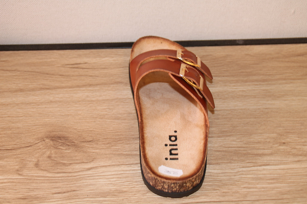 Mule à double boucle cognac