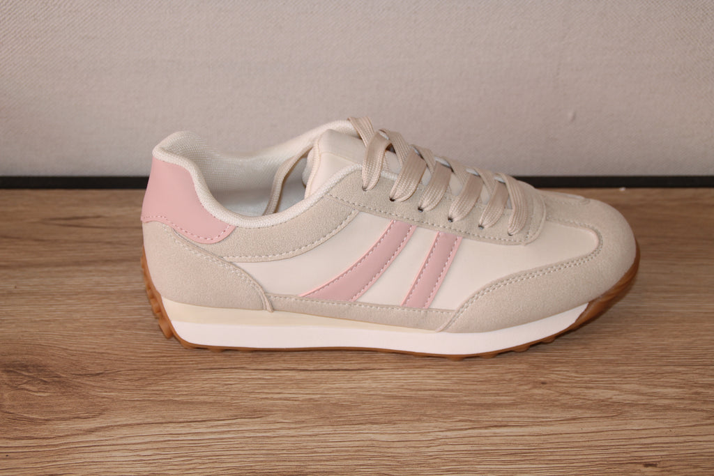 Basket rétro bicolore beige et rose