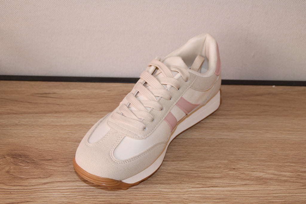 Basket rétro bicolore beige et rose